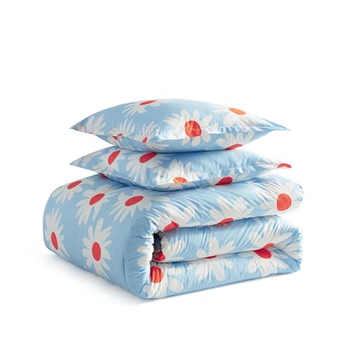 Image of MARIMEKKO - Duvet Cover King Size, Naturally Soft & Smooth Cotton Percale Bedding with a Lightweight Feel - 3 Piece Bed Set with Matching Pillowcases (Rakastaa El Rakasta Blue)