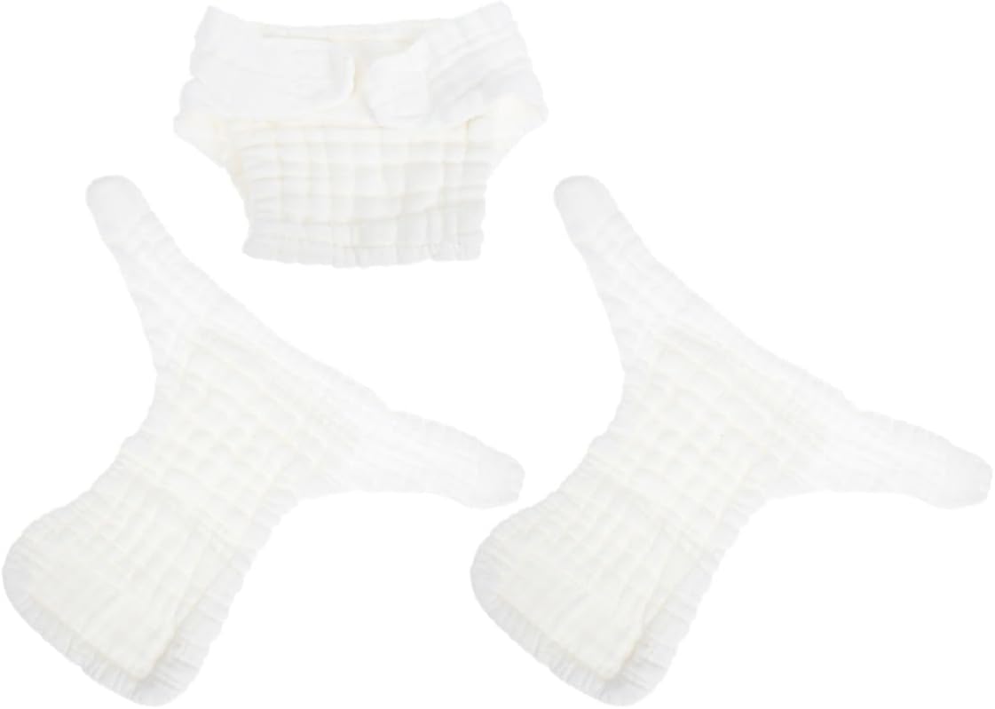 3pcs Newborn Washable Cloth Diaper Pants, White, Cotton Gauze S | Soft and Breathable, Reusable Design, Portable Fit for Housework Walks