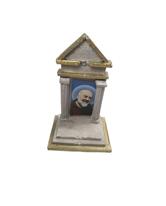BLUSUPERSHOP Mini templo art2 7,5 x 10 cm alto 17 cm para manualidades pesebre o para poner fotos queridos difuntos en casa, cementerio de madera y corcho, puedes adornar como quieras padre piadoso