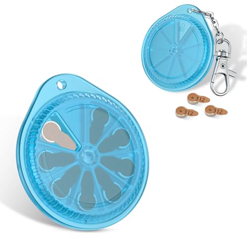 Image of Size 312 13 10 Hearing Aid Battery Case,8 Slots Rotatable LR41 Battery Caddy Carry Holder with Keychain for LR41 AG3 Size312 A312 P312 312A PR41 P13 P10 Batteries(NOT Fit Extra Long /Square Tab)