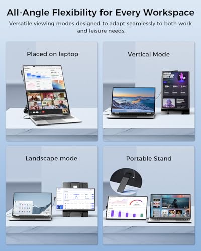 Image of Cevaton Laptop Screen Extender, 16.1 inch FHD 1200P Portable Monitor for Laptop with Magnetic Detachable Stand, 360 Rotatable Borderless Screen, Plug & Play, Compatible with Windows Mac