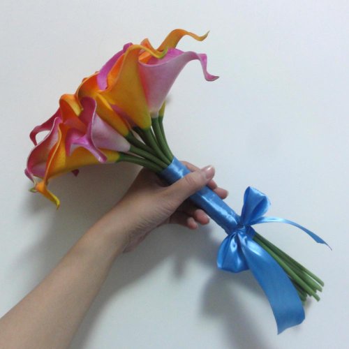 Lilly Garden mini buquês de flor de 15 polegadas Calla Lily artificial 16 hastes com fita, 8 Orange