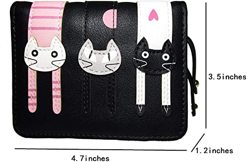 Nawoshow Women Cute Cat Wallet Coin Purse Bifold Wallet Clutch Bag (A-Black) #TOP2