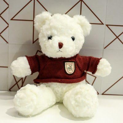 Cute Teddy Bear Stuffed Animal Plush Toy with Hoodie, 30x20 cm, for Valentine's Day, Birthday Gift, White