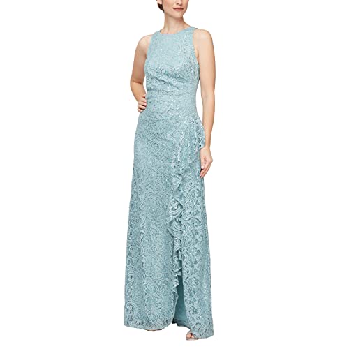 Image of Alex Evenings Women's Long Sleeveless Mother of the Bride Dress W /Cascade Ruffle & Front Slit (Petite and Regular Sizes)