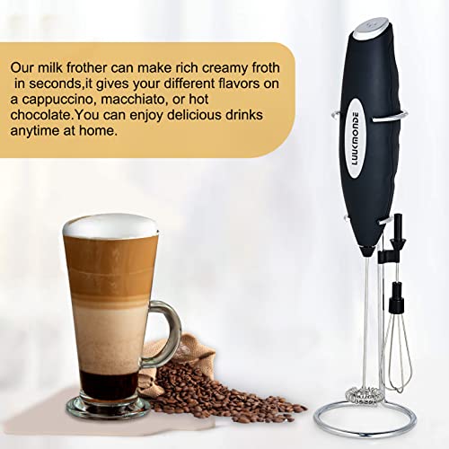 Image of Milk Frother Handheld with stand - Drink mixer and hot chocolate whisk with double stirrer circle - Foam Maker portable for coffee Latte Cappuccino by LUUKMONDE