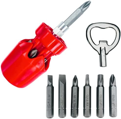 Artesia Tool 7 in 1 Small Screwdriver | Size 4.5" Long | 6 Bits Included Phillips, Flat, Torx | Bonus Bottle Opener Included | Compact and Easy to Store