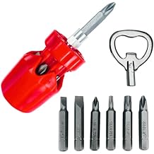 7 in 1 Small Screwdriver | Size 4.5" Long | 6 Bits Included Phillips, Flat, Torx | Bonus Bottle Opener Included | Compact and Easy to Store