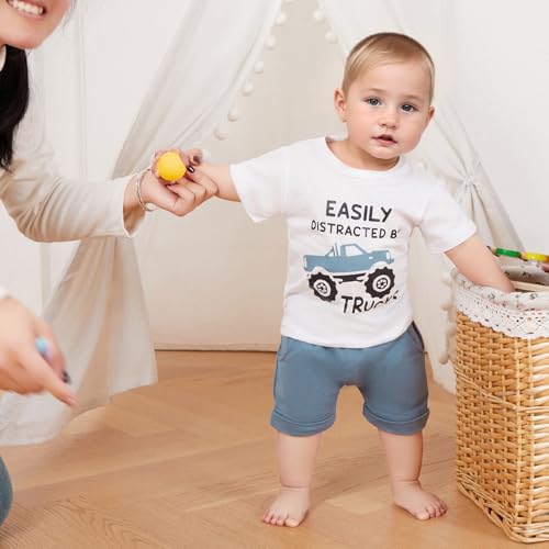 Toddler Baby Boy Clothes Summer Short Sleeve Truck Print T-Shirt Tops Solid Color Shorts Set 2Pcs Casual Outfit2