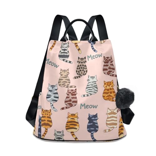 Sac à dos femme chat rose multi-poches au design imprimé