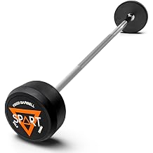 SPART Rubber Coated Fixed Barbell, Pre-Loaded Weights Straight Solid Steel Barbells, Weighted Bar for Weightlifting Exercise, Bodybuilding, Strength Training, Squat Rack & Bench Press