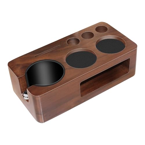 Espresso Tamping Station,Multifunctional Tamping Station,Non-slip Tamper Station,Espresso Station fit for storage 51-58mm Tamper Distributor Portafilter,Walnut Tamper Holder,Coffee Portafilter Holder