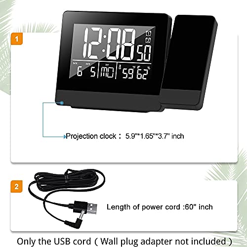 Geevon Projection Alarm Clock,Digital Clock With Indoor Thermometer Hygrometer,Dual Alarm Clocks For Bedrooms,Dimmable Backlight Digital Clock,Projection On Ceiling Wall With Usb Phone Charging #TOP6