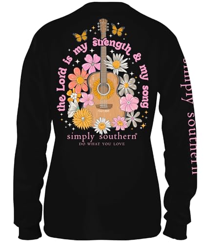Simply Southern Youth | The Lord is My Strength and My Song | Preppy and Stylish Girl’s Black Relaxed-Fit Medium Long Sleeve T-Shirt