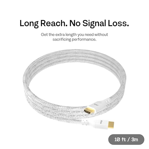 Image of Pixio White 8K HDMI 2.1 Cable Ultra Certified Ultra High Speed 10FT 8K 60Hz 4K 120Hz Nylon Braided Gold Plated Connector Anti-Breakage HDR10+ DTS eARC HDCP Dolby Compatible