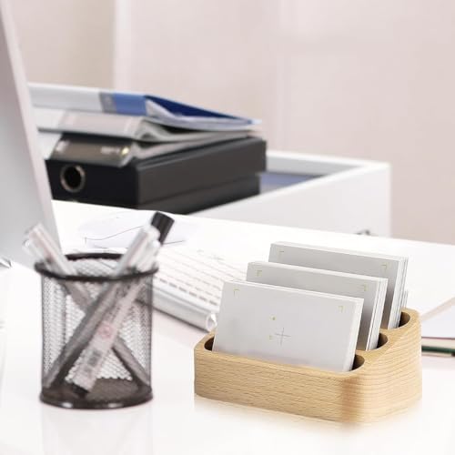 CYSFETENA 3 Slot Visitenkartenständer, Visitenkartenhalter Holz, Visitenkartenhalter aus Holz, Buche Visitenkartenhalter für Büro, Salon, Messe und Empfang