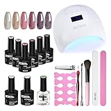 Jofay Fashion Natural Nude Pink light Purple Glitter colors gel nail polish starter kit with uv...