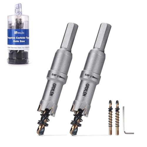 Image of 2 Pack 5/8" (16mm) Tungsten Carbide Tip Hole Saw,Hole Saw with M2 Pilot Drill bits for for Hard Metal Stainless Steel, Metal, Iron, and Plastic,25mm Drilling Depth (5/8" (16mm) - 2 Pack)