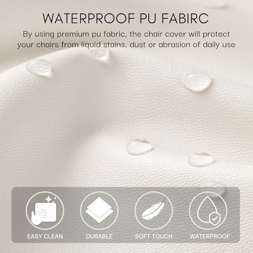 Image of SearchI Waterproof PU Dining Chair Seat Covers Set of 6, Soft Removable Washable Seat Covers for Dining Chairs, Dining Room Seat Cover Protector (Rear-Covered, PU Cream)