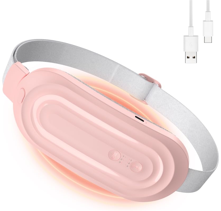 Almohadilla Térmica Menstrual, Portátil Cinturón de Calentamiento Eléctrico para Aliviar el Dolor del Período, Almohadilla de Calefacción para Mujeres y Niñas, 3 Niveles de Calor, Rosa