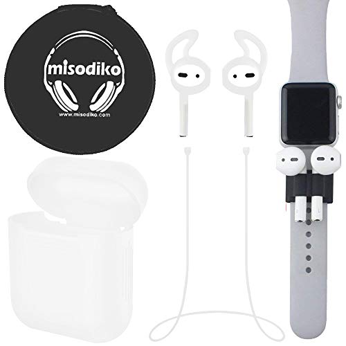 Misodiko - Pack de 3 Accesorios para Apple AirPods, Funda Protectora de Silicona Suave, Correa antipérdida y Ganchos para la Cubierta de la Oreja Translucent