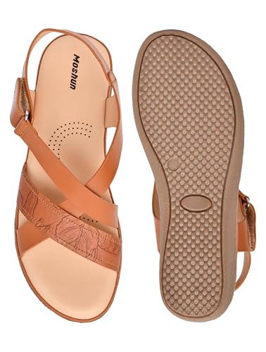 Image of Moshun Criss Cross Sandals for Women & Girls | Multi Strap & X Strap Flat Sandals, Bounce Back Technology Footbed with Adjustable Strap, Anti-Slip Sole | Lightweight Daily Wear Casual Slip-On Sandals