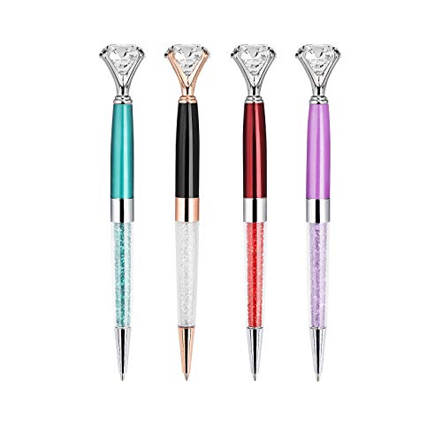 Stylos à Bille Diamant Stylo en Cristal en Métal pour École Fournitures de Bureau, Encre Noire 4 Pièces (Noir, Rouge foncé, Violet, Bleu paon) Cover