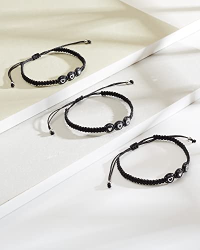 Image of Braided Rope Bracelet Adjustable Jewelry for Family Sisters Mom Grandma BFF | Adjustable black woven rope bracelets with personalized letter engraving.gifts for family, sisters, grandma & best friends