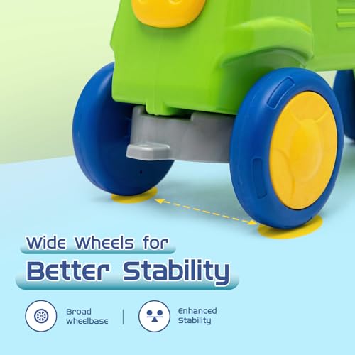 Image of Amazon Brand - Jam & Honey Toddler Scooter Ride-On with Parental Handle | 18+ Months | Wide Wheels for Stability | Ergonomic Seat | BIS Certified | Green & Blue