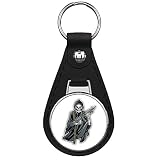 Rasso Graphic Studio Grime Reaper With Gun Keychain Black Premium Leather Key Chain with Key Ring