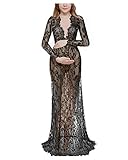 Dawwoti Frauen Spitze Mutterschaft Maxi Kleid für Foto-Shooting, V Neck Sehen Durch Schwangerschaft