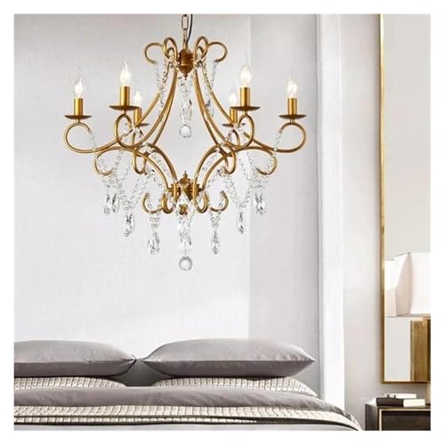 Lustre en cristal de fer doré à 6 têtes pour salon