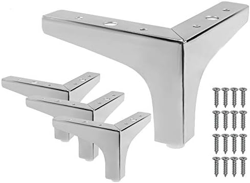 Seimneire 4pcs 4 Inch Furniture Legs, Modern Style Furniture Sofa Legs Metal Polished Chrome Triangle Feet for Table Cabinet Cupboard Sofa Couch Chair
