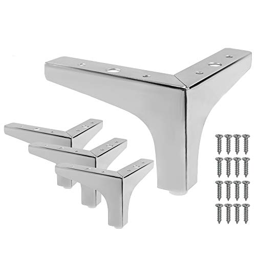 Seimneire 4Pcs 4 Inch Furniture Legs, Modern Style Furniture Sofa Legs Metal Polished Chrome Triangle Feet For Table Cabinet Cupboard Sofa Couch Chair #TOP1