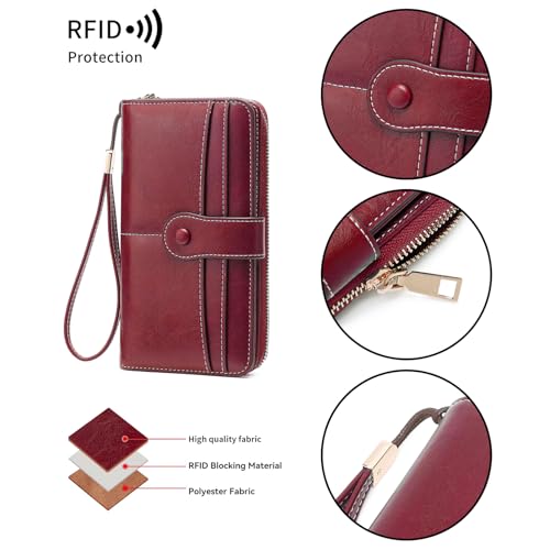 Women Wallet RFID Blocking Card Holder Wristlet Phone Purse Leather Zip Clutch Large Capacity3