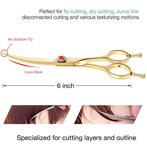 Jason 6 Inch Professional Hair Cutting Scissors For Children Curved Shears Reversible Hairdressing Trimming Scissor 440C Steel Salon Haircut Shear For Left Handed Or Right Handed Barbers #TOP2