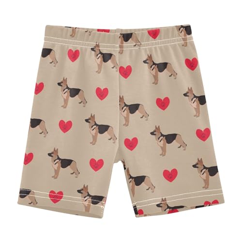 JHKKU Girls German Shepherd Dog Heart Shorts Cotton Cartwheel Bike Kids Biker Under Dress Dance Short Girl Clothes 4T