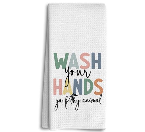Dwept Kids Bathroom Decor Hand Towels and Accessories - Girls Boys Kitchen Decor for Toddlers - Wash Your Hands You Filthy Animal Dish Towels