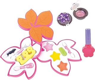 Kids Flower-Shaped Makeup Play Set, Pretend Beauty Kit with Nail Polish and Accessories, Pink and Orange