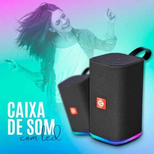 Caixa de Som Portátil Bluetooth com LED RGB, Rádio FM e Conexões USB (preto)
