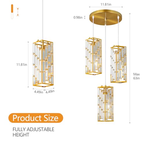 Image of Gold Pendant Lighting Modern Pendant Light, Mini Crystal Chandeliers,Adjustable Pendant Light Fixture for Kitchen Island Dinning Room Bedroom (3 Light)