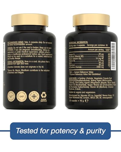 L-Carnitine Capsules 2200mg - L-Carnitine Complex with Vitamins D & B - Reduces Tiredness & Fatigue - Energy & Metabolism Support - 120 Vegan Tablets - High Strength L Carnitine Tartrate Supplement - Image 4