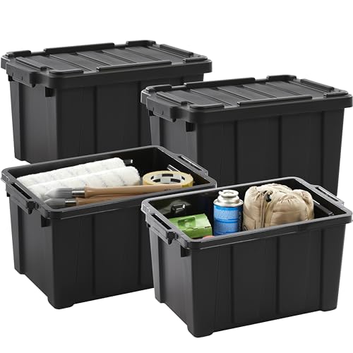 Iris Ohyama Heavy Duty Organisation Boxes, 21L, 4er-Set, Rot, Kompakt, Robust, Stapelbar, Aufbewahrungsbox, Für Garage, Regale, Umzug, Plastik, Utility,...
