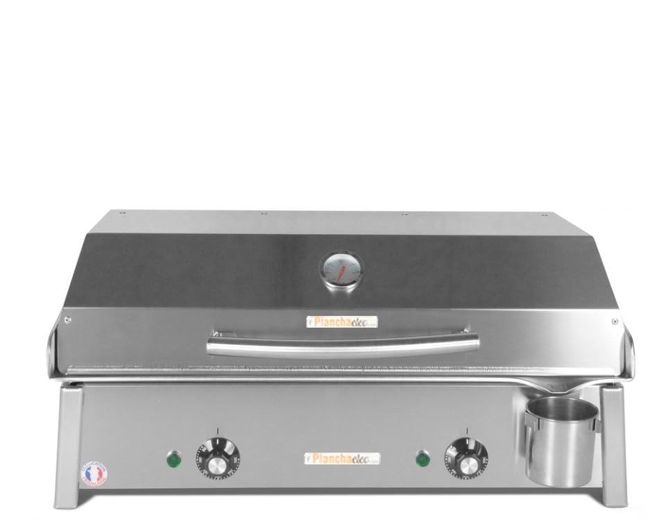 PLANCHAELEC - Plancha Electrique ANTHEA E650-3000W - Couvercle + 2 Ustensiles - Inox - Thermostat Réglable - 12 Personnes - Made In France - L65 X P43 X H25 cm