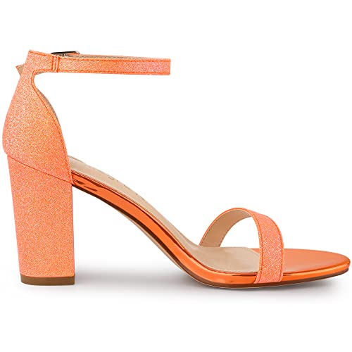 Allegra K Allegra K Women's Glitter Ankle Strap Chunky Heels Orange Sandals - 6 M US