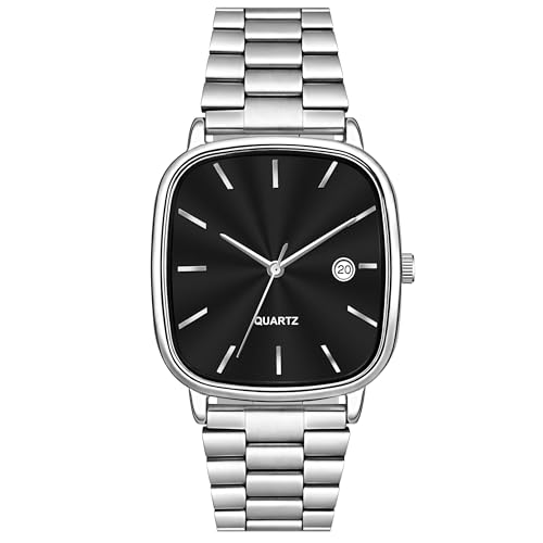 Acnos Luxury Square Dial Quartz Watch – Stainless Steel Bracelet, Sunray Dial Color Variants (Black)