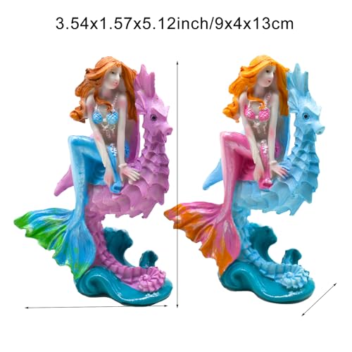 Estatua de sirena rosa con figura de caballito de mar en resina miniatura 2