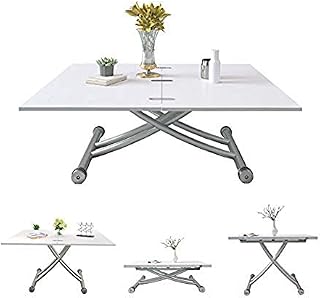 Multifunction Dining Table, Modern Height Adjustable Coffee Table,White Party Table for Living Room,Dining room