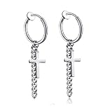 Diseño: pendientes con cruz y cadena colgante, diseño sin piercing, para que se suelte el dolor de piercing. Joya para mujeres y hombres.