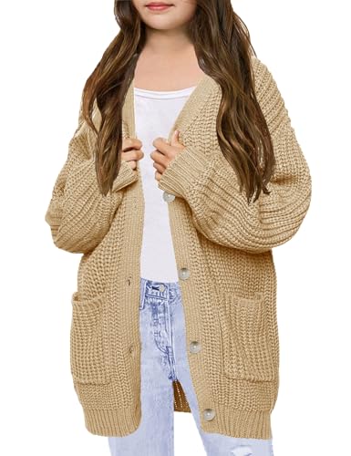 Image of XuBa Girls Cardigan with Pockets Open Front Striped Color Block Knitted Soft Sweater Coat